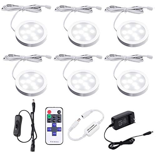 Under Cabinet Lighting Remote Control Stick-Anywhere Dimmable Counter Lighting for Kitchen Closet Light Stair Lights Safe Lights 9W 900 Lumen Natural White Albrillo Wireless LED Puck Light 6 Pack 
